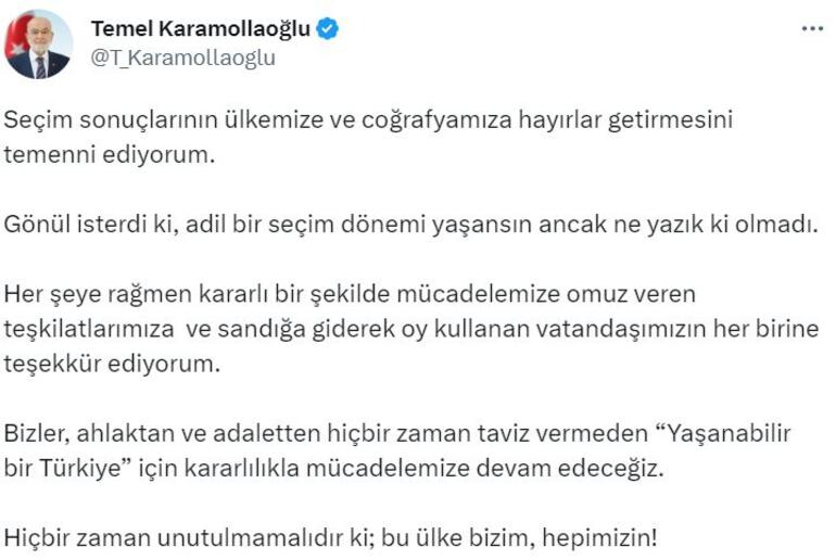 Karamollaoğlu: Kararlılıkla mücadelemize devam edeceğiz