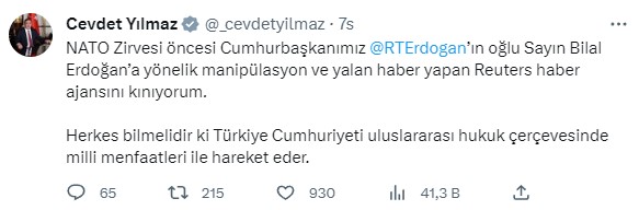 Cumhurbaşkanı Yardımcısı Yılmaz'dan Reuters'a Tepki