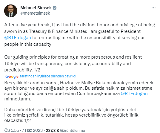 Mehmet Şimşek'ten bakanlık sonrası ilk paylaşım: Acil önceliğimiz, ekibimizi güçlendirmek ve güvenilir bir program tasarlamaktır