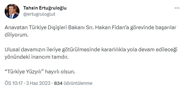 Yeni Kabine'de Dışişleri Bakanlığı görevini üstlenen Hakan Fidan'a dünyadan tebrik mesajları