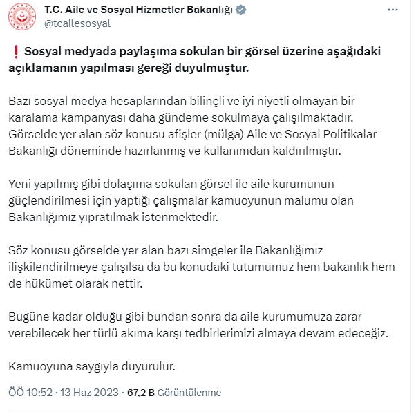 LGBT renkleriyle afiş yapıldığı iddialarına Aile ve Sosyal Hizmetler Bakanlığı'ndan yanıt