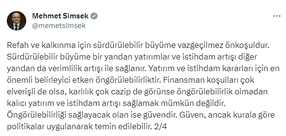 Hazine ve Maliye Bakanı Mehmet Şimşek'ten Merkez'in faiz kararına ilişkin ilk değerlendirme