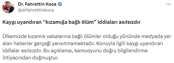 Sağlık Bakanı Koca, kızamığa bağlı ölüm iddialarını yalanladı