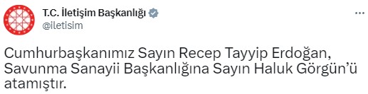 Son Dakika: Savunma Sanayi Başkanlığı'na ASELSAN Yönetim Kurulu Başkanı Haluk Görgün atandı