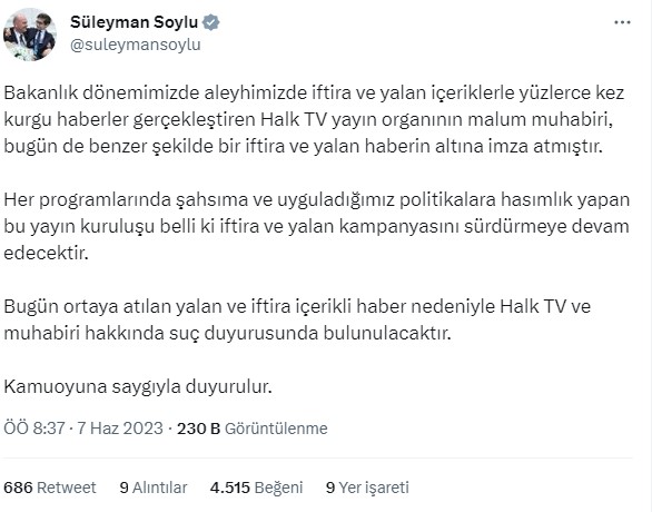 Süleyman Soylu, hakkında yapılan habere öfke kustu: Suç duyurusunda bulunacağım