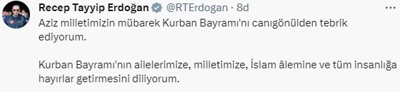 Bayramı Ankara dışında geçirecek! Cumhurbaşkanı Erdoğan'dan Kurban Bayramı tebriği