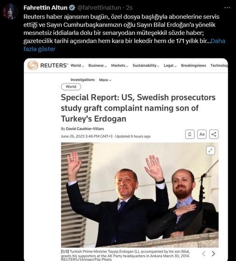 İletişim Başkanı Altun'dan Reuters'ın 'Bilal Erdoğan' haberine tepki