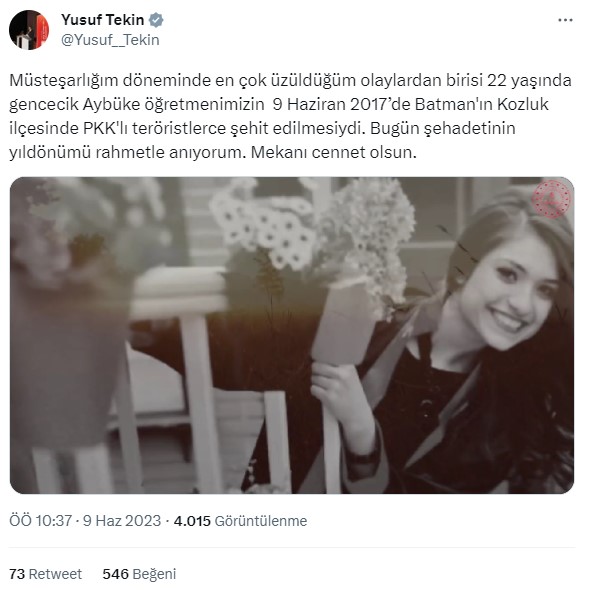 Aybüke öğretmenin katledilmesinin üzerinden 6 yıl geçti! En duygusal paylaşım Milli Eğitim Bakanı Tekin'den geldi