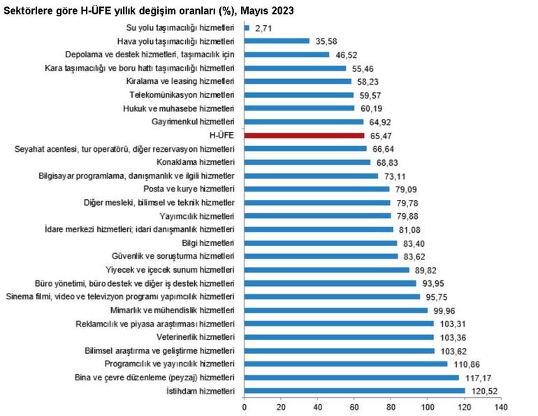 Hizmet üretici enflasyonu mayısta yüzde 65,47 oldu