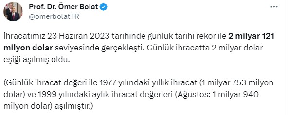 2 milyar 121 milyon dolarla dün günlük ihracat rekoru kırıldı