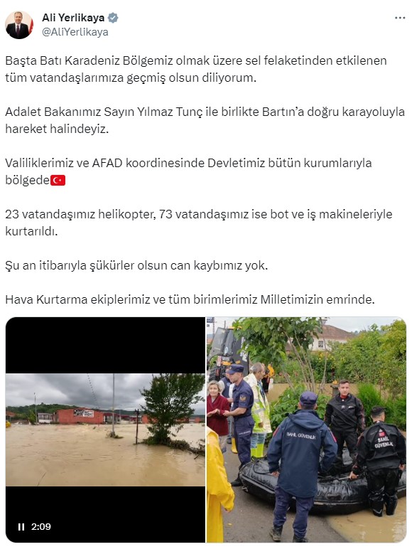 Sel ve heyelan Karadeniz'i esir aldı! Bakan Yerlikaya ve Tunç felaketi yaşayan Bartın'a doğru yola çıktı