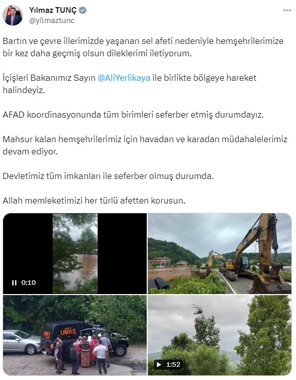 Sel ve heyelan Karadeniz'i esir aldı! Bakan Yerlikaya ve Tunç felaketi yaşayan Bartın'a doğru yola çıktı