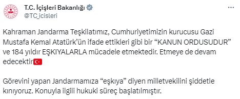 İçişleri Bakanlığı, jandarmayı kovalayan CHP'li Mahmut Tanal için harekete geçti: Hukuki süreç başlatılmıştır