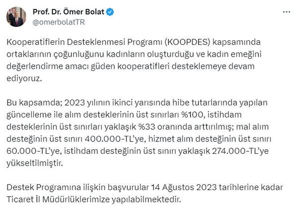 KOOPDES başvuruları 14 Ağustos'a kadar yapılabilecek