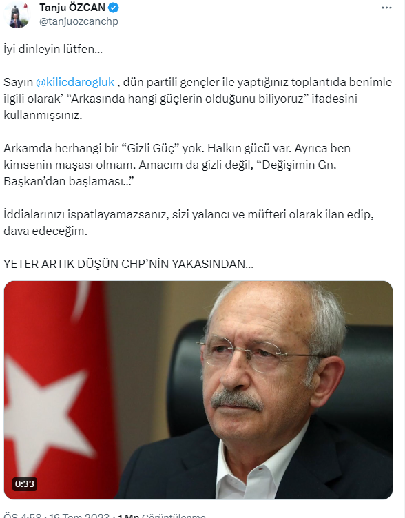 Tanju Özcan, Kılıçdaroğlu'na ait olduğunu iddia ettiği ses kaydını paylaştı: Partiden atın gitsin bu adamı, arkasında kimlerin olduğunu iyi biliyorum