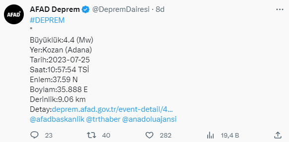 Son Dakika! Güne 5.5'lik sarsıntıyla uyanan Adana, bu kez de 4.4'lük depremle sallandı