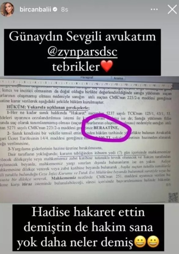 Bircan Bali, Hadise'nin açtığı hakaret davasından beraat etti! Dilekçeyi paylaşıp gönderme yaptı