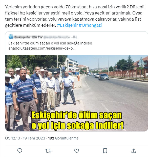 Orhangazi Mahallesi sakinleri ölüm saçan yol için üst veya alt geçit istiyor