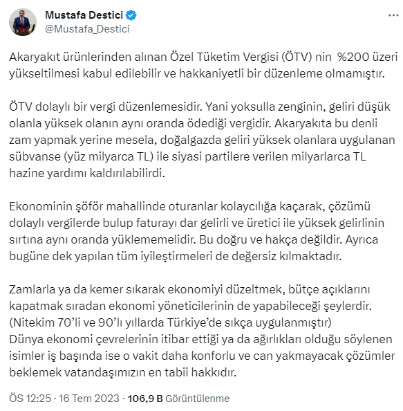 Akaryakıt zammına sert çıkan Mustafa Destici, isim vermeden Mehmet Şimşek'e tepki gösterdi