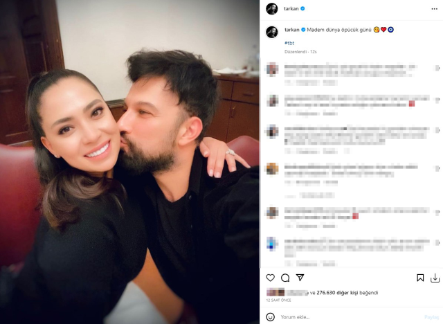 Tarkan, eşini öptüğü fotoğrafı paylaşarak Dünya Öpücük Günü'nü kutladı