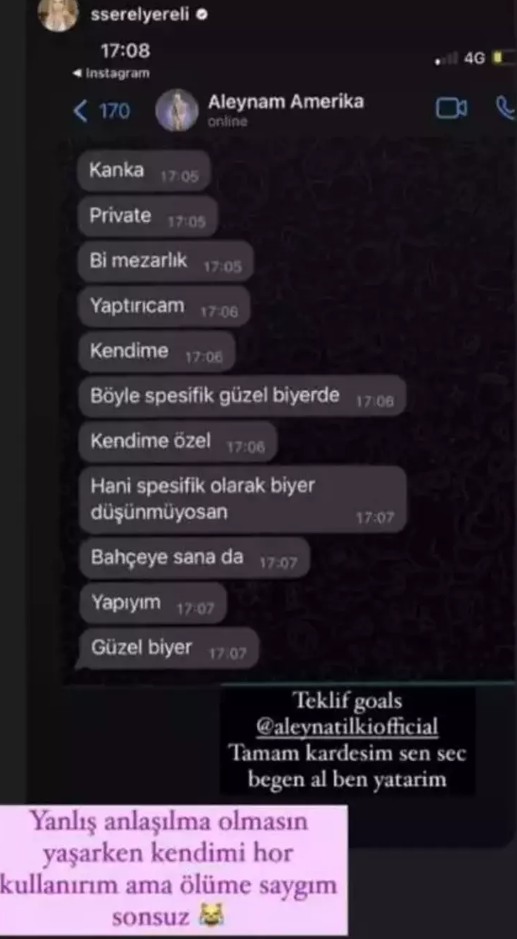 Serel Yereli Aleyna Tilki'yle olan yazışmaları ifşa etti! Özel mezarlık detayı olay oldu