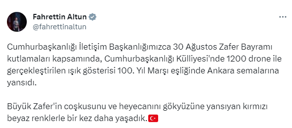 Cumhurbaşkanlığı Külliyesi'nde 1200 drone ile gerçekleştirilen ışık gösterisi 100. Yıl Marşı'na eşlik etti