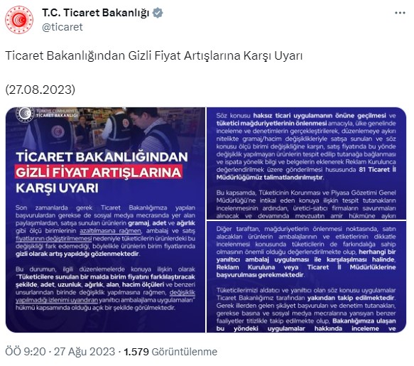 Son Dakika! Ticaret Bakanlığı: Gramaj, adet ve ambalaj değişiklikleriyle fiyat artışı yapan firmalara para cezası uygulanacak