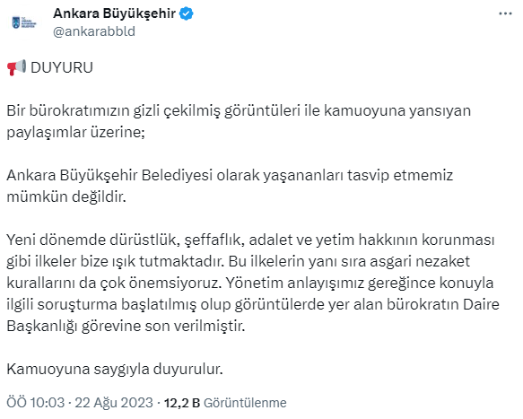 Belediye çalışanına küfreden ABB Sosyal Hizmetler Daire Başkanı görevden alındı