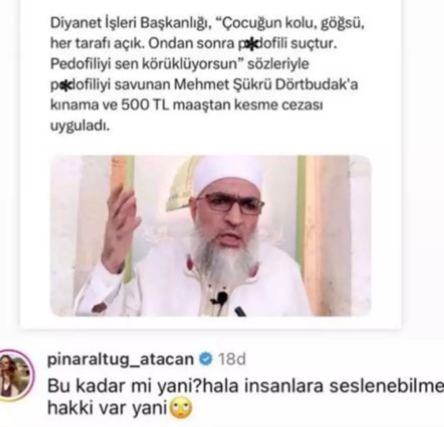 Pınar Altuğ, sözlerinden dolayı tepki çeken imama verilen 500 TL'lik cezaya sitem etti: Bu kadar mı?