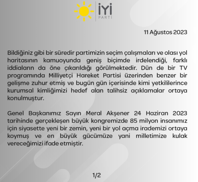 Son Dakika: İYİ Parti'den MHP lideri Bahçeli'nin yerel seçimde iş birliği çağrısına yanıt: 26 Ağustos ruhuyla rotamız net, pusulamız millet