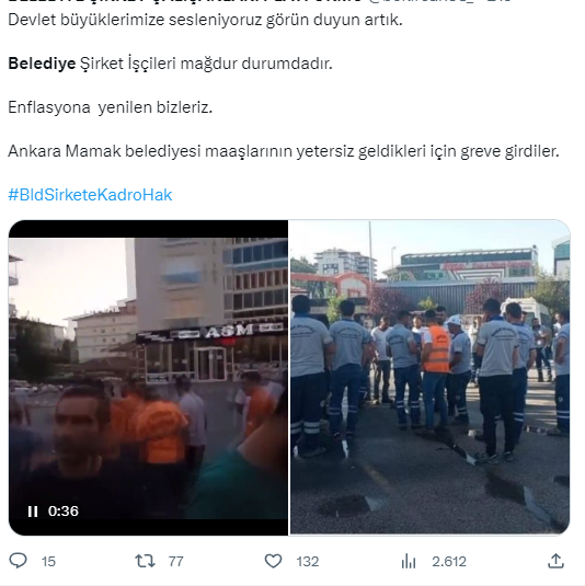 Temmuz zammına isyan eden Mamak Belediyesi işçileri iş bıraktı