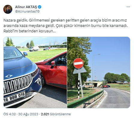 Bursa Büyükşehir Belediye Başkanı Alinur Aktaş'ın TOGG'u kaza yaptı