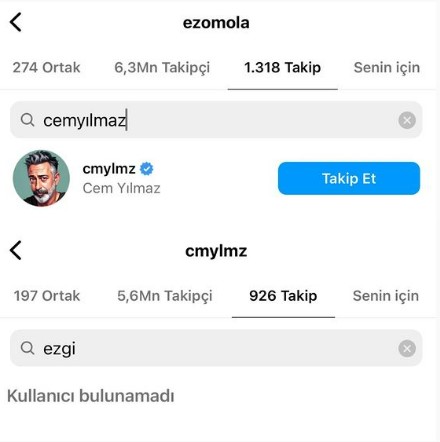 Cem Yılmaz, Ezgi Mola'yı Instagram'da takipten çıkardı