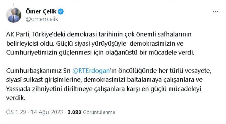 Ömer Çelik: Kaç yaş alırsa alsın, AK Parti hep 18 yaşında