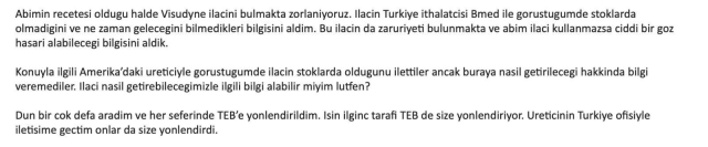 İhtiyacı olan ilacı Türkiye'de bulamayan hasta yakını isyan etti! Üretici firma ve Türkiye Eczacılar Birliği topu birbirine atıyor