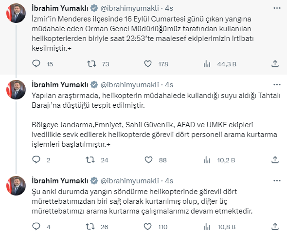 Son Dakika: İzmir'deki yangına müdahale eden helikopter baraja düştü! 1 kişi kurtarıldı, 3 kişi aranıyor