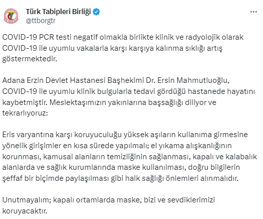 Erzin Devlet Hastanesi Başhekimi Ersin Mahmutluoğlu koronavirüsten hayatını kaybetti