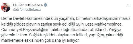 Hatay'da hamile doktora saldıran şüpheli tutuklandı