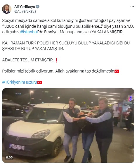 Camide alkol alıp küstah paylaşımlarda bulunan şahıs yakalandı