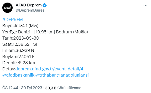 Son Dakika: Muğla'nın Bodrum ilçesinde 4.1 büyüklüğünde deprem