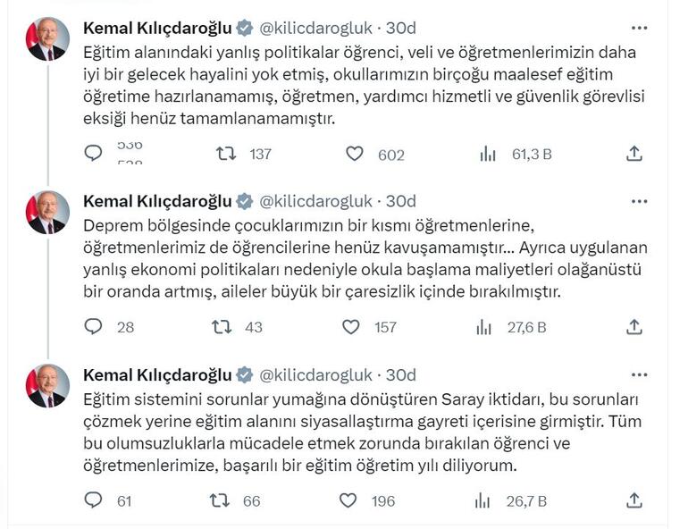 Kılıçdaroğlu: Okullarımızın birçoğu eğitim öğretime hazırlanamamış