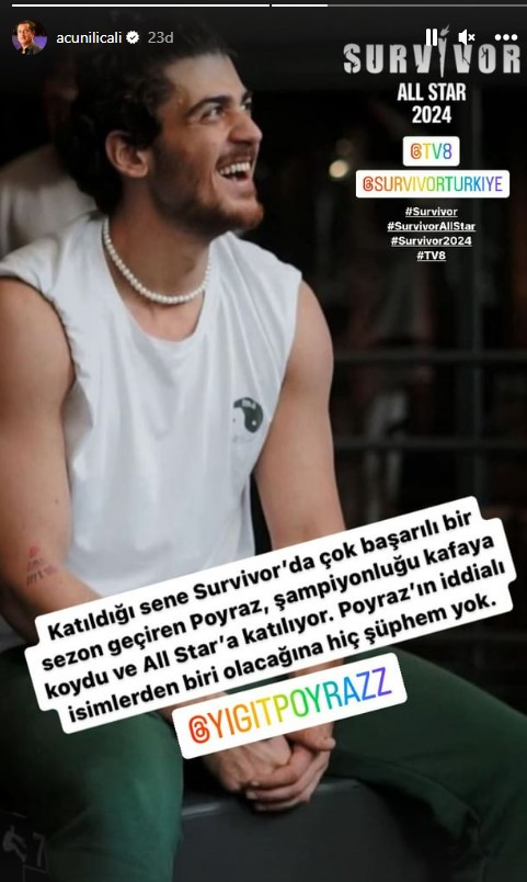 Survivor 2024'e All Star'ın 8. yarışmacısı Poyraz Yiğit oldu