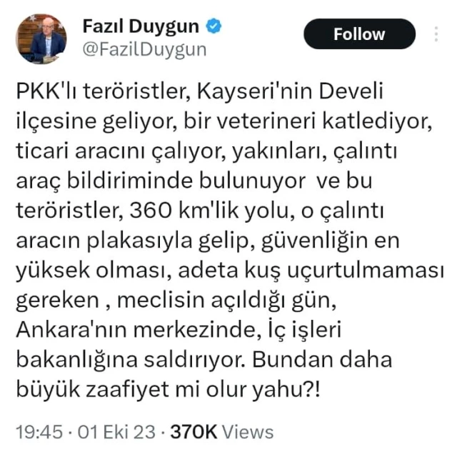 Terör saldırısı sonrası İçişleri Bakanı Ali Yerlikaya'yla ilgili paylaşım yapan gazeteci gözaltına alındı