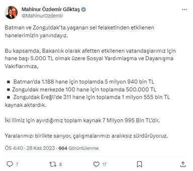 Batman ve Zonguldak'ta selden etkilenenlere 5 bin TL yardım