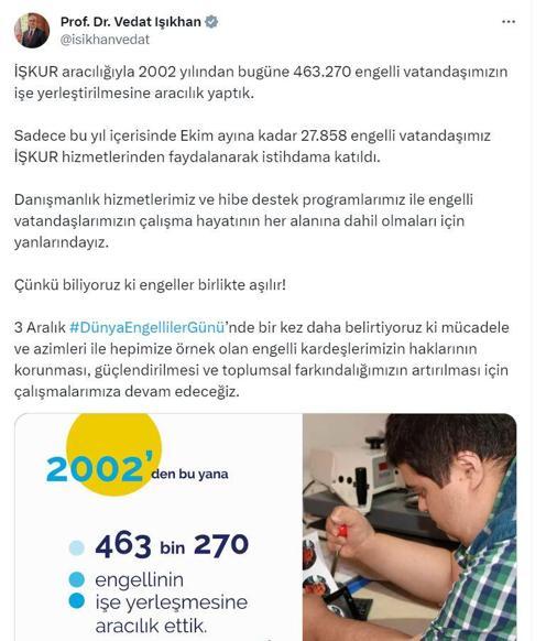 Bakan Işıkhan: 463 bin 270 engelli vatandaşı işe yerleştirdik