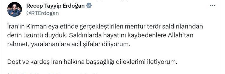 Cumhurbaşkanı Erdoğan'dan İran'a taziye mesajı