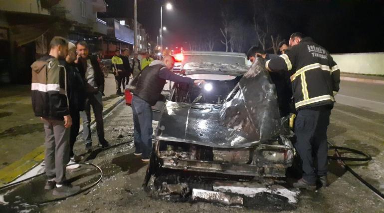 Bakımı dün yapılan otomobil alev aldı; o anlar kamerada