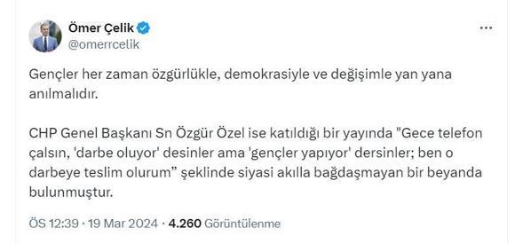 AK Parti'li Çelik: Özgür Özel'in gençleri desteklemeyi 'darbe' ile özdeşleştirmesi tam bir akıl tutulması