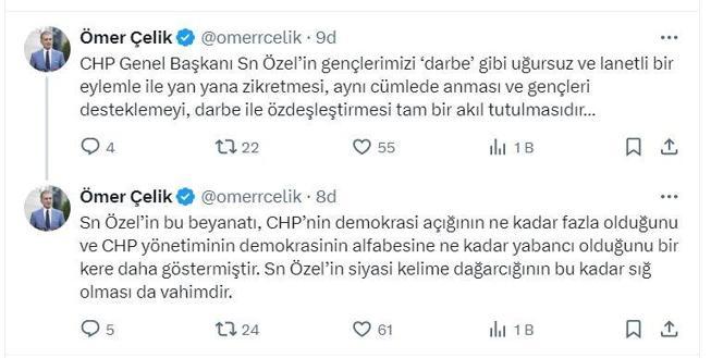 AK Parti'li Çelik: Özgür Özel'in gençleri desteklemeyi 'darbe' ile özdeşleştirmesi tam bir akıl tutulması