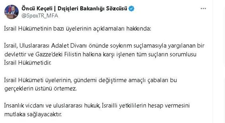 Dışişleri Bakanlığı Sözcüsü Keçeli: Filistin halkına karşı işlenen tüm suçların sorumlusu İsrail Hükümetidir